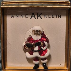 Anne Klein Santa Claus Brooch - Red and White